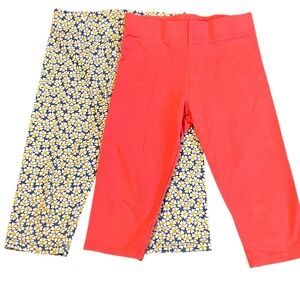 Boden Red and Floral Kids Capri Leggings, Size 5-6
